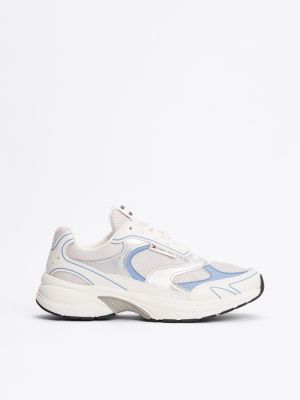 blue metallic contrast trainers for women tommy jeans