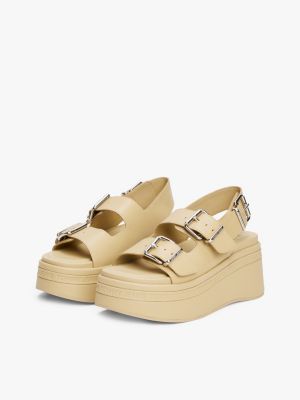 beige leather platform sandals for women tommy jeans