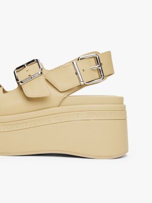 beige sandale aus leder mit plateau-sohle für damen - tommy jeans