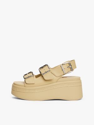 beige sandale aus leder mit plateau-sohle für damen - tommy jeans