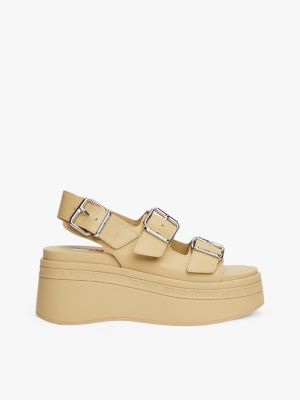 beige leather platform sandals for women tommy jeans