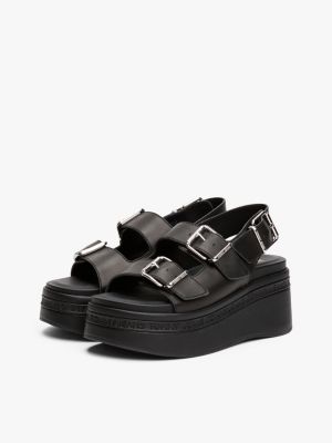 black leather platform sandals for women tommy jeans