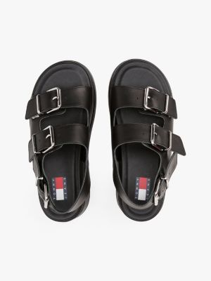 sandales en cuir compensées noir pour femmes tommy jeans