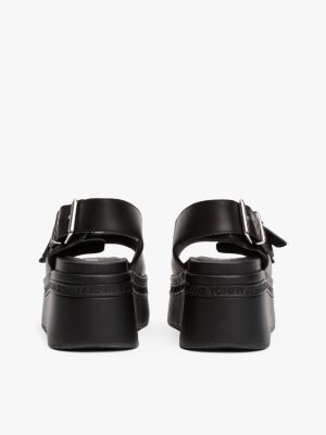 sandales en cuir compensées noir pour femmes tommy jeans