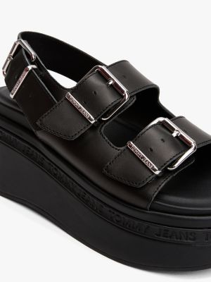 sandales en cuir compensées noir pour femmes tommy jeans