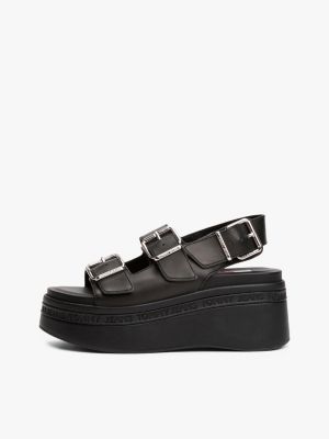 black leather platform sandals for women tommy jeans