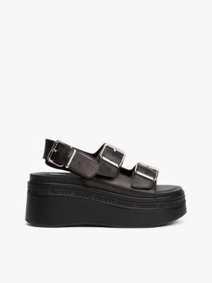 sandales en cuir compensées noir pour femmes tommy jeans