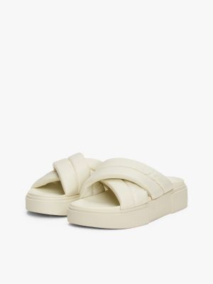 white padded strap platform slides for women tommy jeans