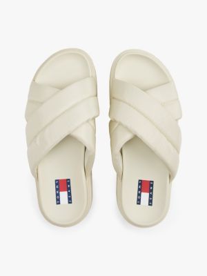 white padded strap platform slides for women tommy jeans