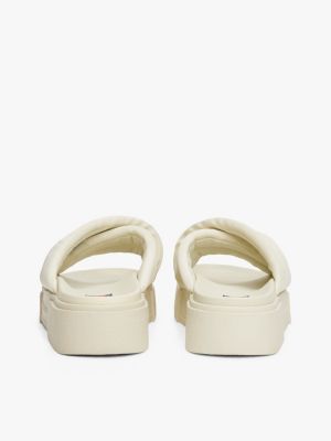 white padded strap platform slides for women tommy jeans