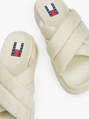 white padded strap platform slides for women tommy jeans