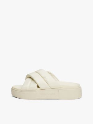 white padded strap platform slides for women tommy jeans