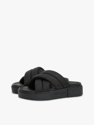 black padded strap platform slides for women tommy jeans