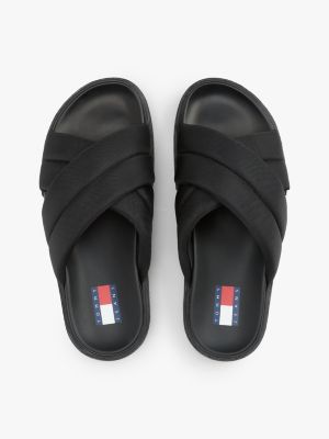 black padded strap platform slides for women tommy jeans