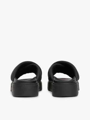 black padded strap platform slides for women tommy jeans