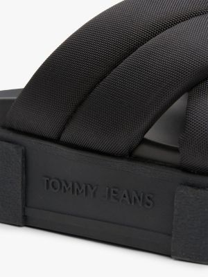 black padded strap platform slides for women tommy jeans