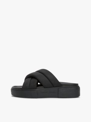 black padded strap platform slides for women tommy jeans