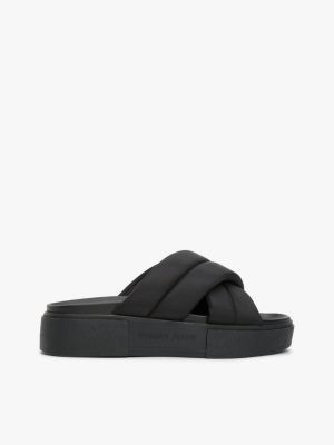 black padded strap platform slides for women tommy jeans