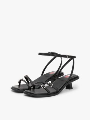 black leather ankle strap kitten heels for women tommy jeans