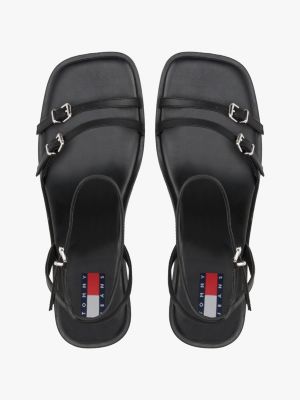 sandali in pelle con tacco medio e cinturino nero da donne tommy jeans