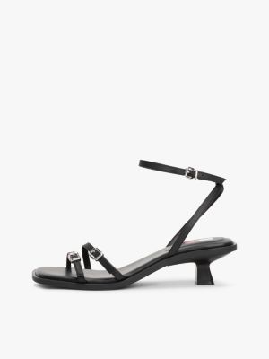 black leather ankle strap kitten heels for women tommy jeans