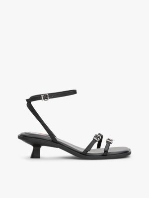 black leather ankle strap kitten heels for women tommy jeans