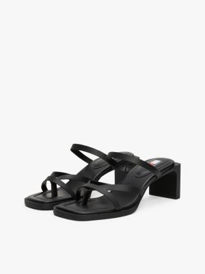 sandali in pelle con tacco largo nero da donne tommy jeans