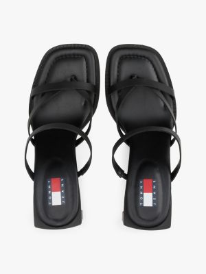 chaussures en cuir à talon carré noir pour femmes tommy jeans