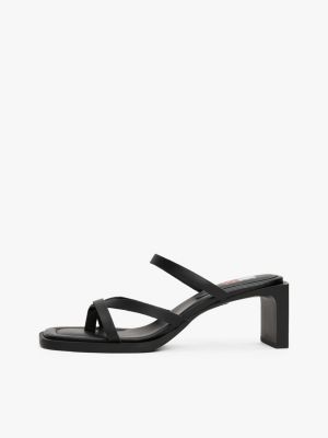 black leather block heels for women tommy jeans