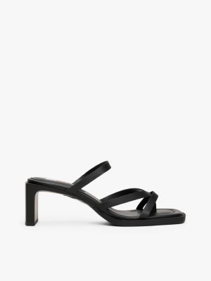 black leather block heels for women tommy jeans