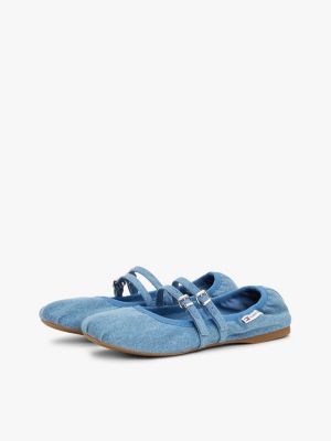 blue double strap denim ballerinas for women tommy jeans