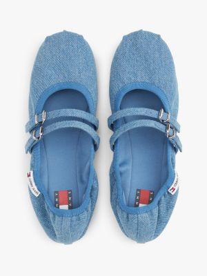 blue double strap denim ballerinas for women tommy jeans