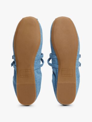 blue double strap denim ballerinas for women tommy jeans