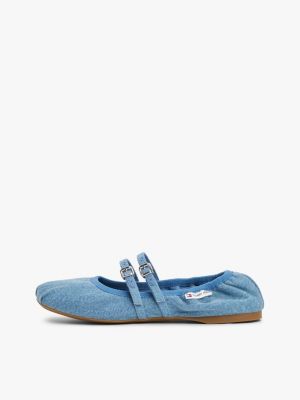 ballerine in denim con doppio cinturino blu da donne tommy jeans