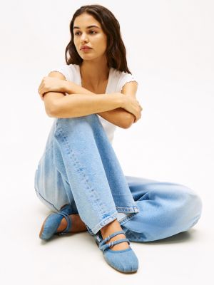 blue double strap denim ballerinas for women tommy jeans