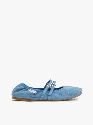 blau ballerina aus denim mit doppelriemen für damen - tommy jeans