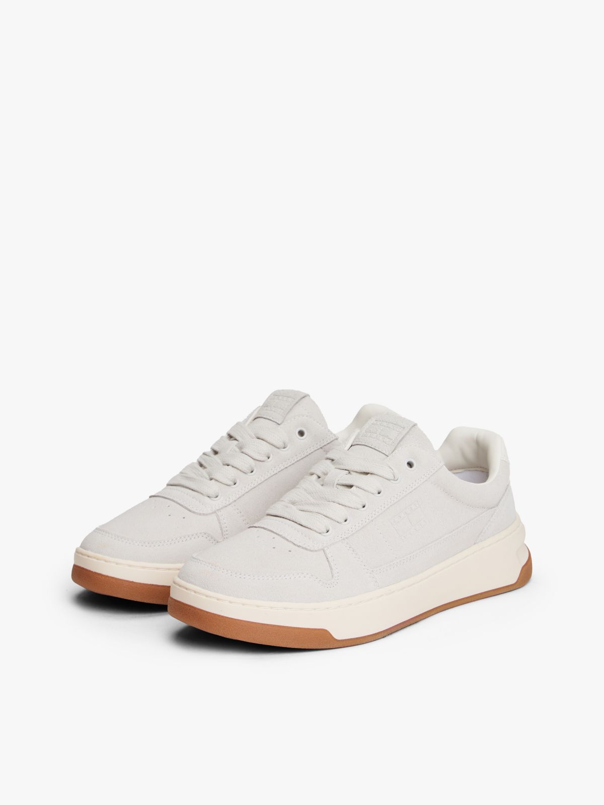 Suede Tonal Logo Trainers — Beige