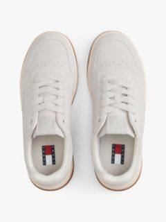 Suede Tonal Logo Trainers — Beige 3