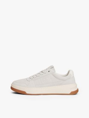 beige suede tonal logo trainers for women tommy jeans