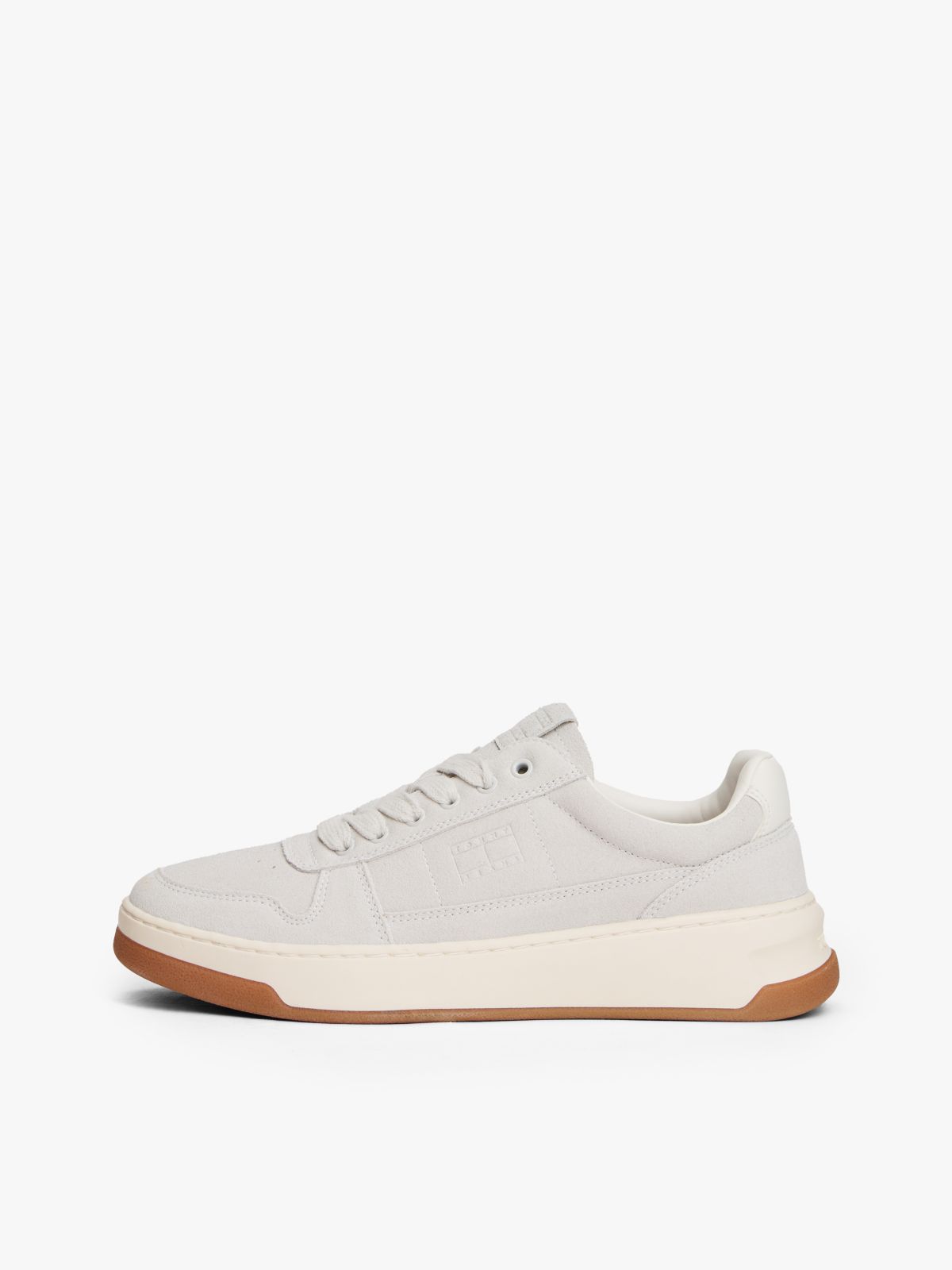 Suede Tonal Logo Trainers — Beige