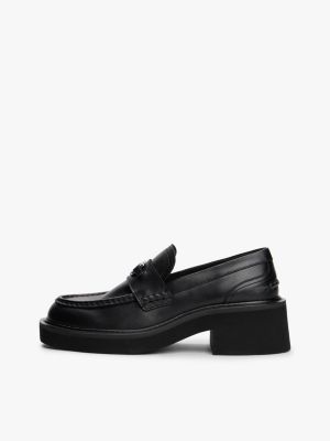mocasines de piel con tacón ancho negro de mujeres tommy jeans