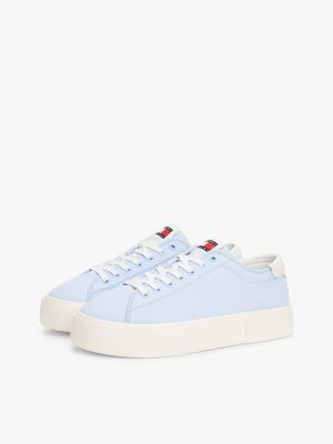 blau sneaker aus canvas mit plateau-sohle für damen - tommy jeans