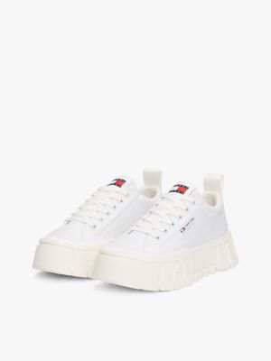 wit platform sneaker met profielzool voor dames - tommy jeans