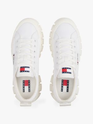 wit platform sneaker met profielzool voor dames - tommy jeans