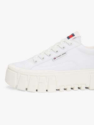 wit platform sneaker met profielzool voor dames - tommy jeans