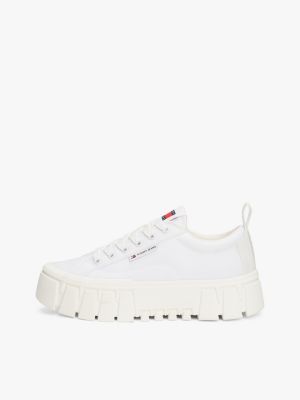 wit platform sneaker met profielzool voor dames - tommy jeans