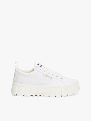 white platform sneaker met profielzool voor dames - tommy jeans