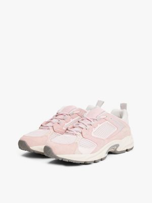 pink archive suede mesh trainers for women tommy jeans