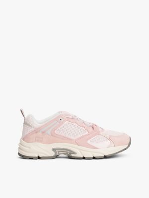 zapatillas archive de ante y malla pink de mujeres tommy jeans