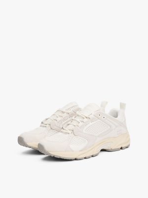 beige archive suede mesh trainers for women tommy jeans